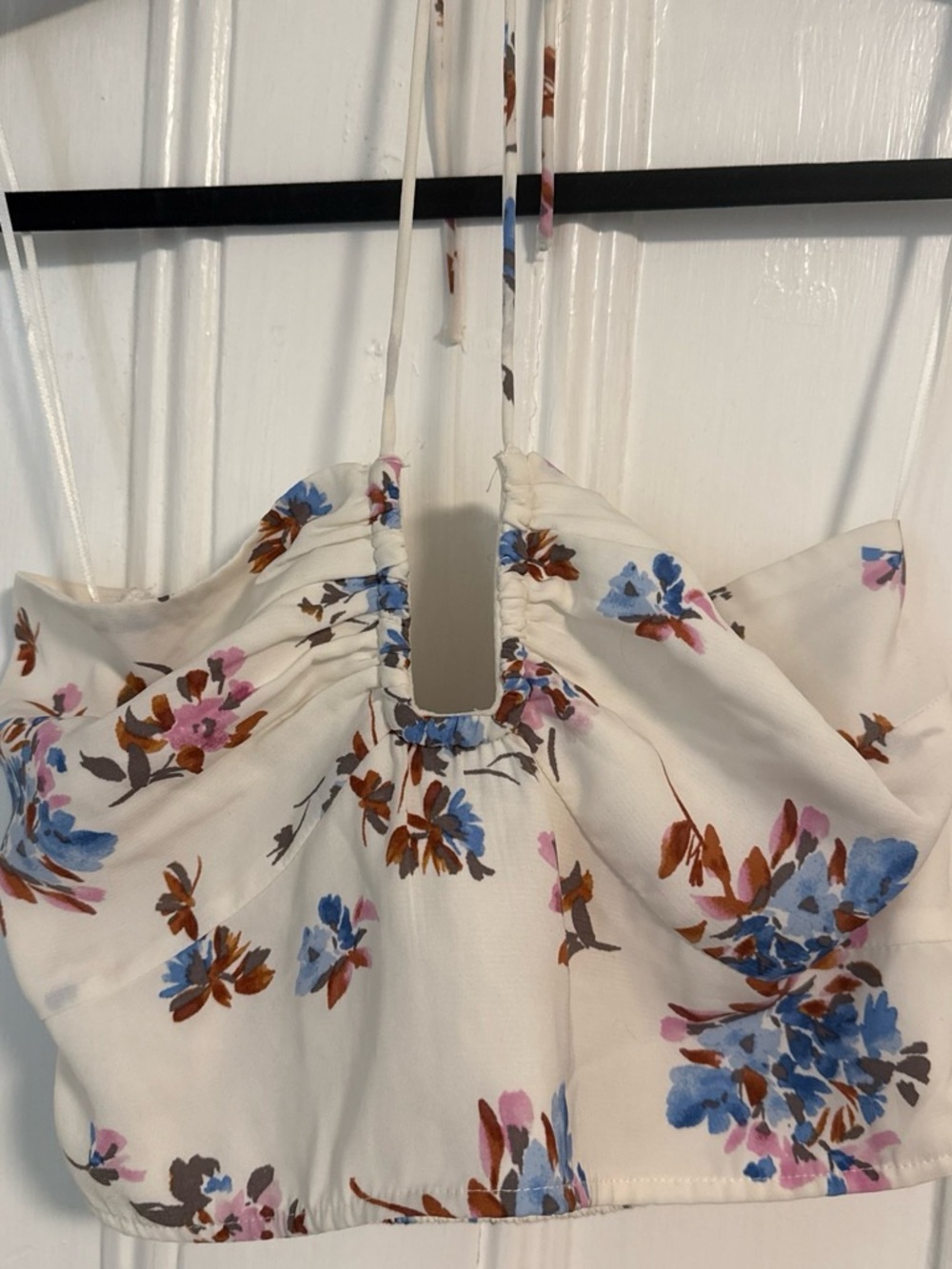 Abercrombie & Fitch White Floral Halter Camisole with Blue and Brown Print